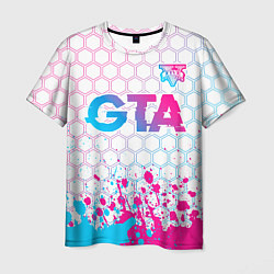 Футболка мужская GTA neon gradient style: символ сверху, цвет: 3D-принт