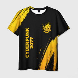 Футболка мужская Cyberpunk 2077 - gold gradient: надпись, символ, цвет: 3D-принт