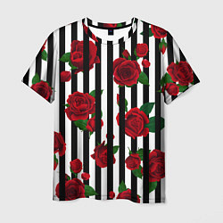 Футболка мужская Полосы и красные розы, цвет: 3D-принт