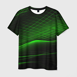 Футболка мужская Green lines black backgrouns, цвет: 3D-принт