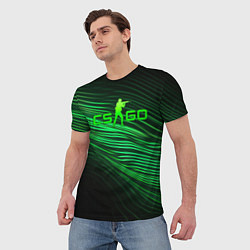 Футболка мужская CSGO green lines logo, цвет: 3D-принт — фото 2