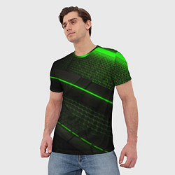 Футболка мужская Зеленая абстракция со светом, цвет: 3D-принт — фото 2