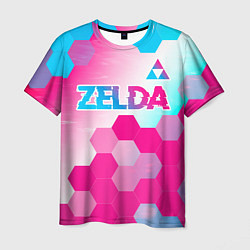 Футболка мужская Zelda neon gradient style: символ сверху, цвет: 3D-принт