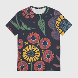 Футболка мужская Простые цветы на глубоком синем, цвет: 3D-принт