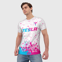 Футболка мужская Tesla neon gradient style: символ сверху, цвет: 3D-принт — фото 2