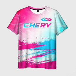 Футболка мужская Chery neon gradient style: символ сверху, цвет: 3D-принт