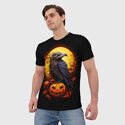 Футболка мужская Halloween - ворон и тыква, цвет: 3D-принт — фото 2