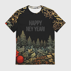 Футболка мужская Happy new year black style, цвет: 3D-принт