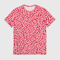 Футболка мужская Белые узоры на красном фоне, цвет: 3D-принт
