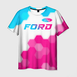 Футболка мужская Ford neon gradient style посередине, цвет: 3D-принт