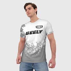 Футболка мужская Geely speed на светлом фоне со следами шин посеред, цвет: 3D-принт — фото 2