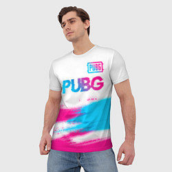 Футболка мужская PUBG neon gradient style посередине, цвет: 3D-принт — фото 2