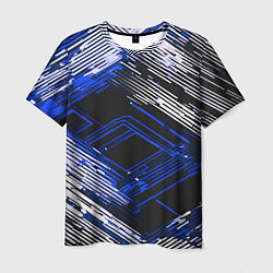 Футболка мужская Киберпанк линии белые и синие, цвет: 3D-принт