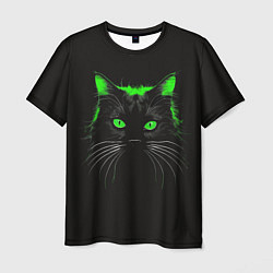Футболка мужская Черный кот в зеленом свечении, цвет: 3D-принт