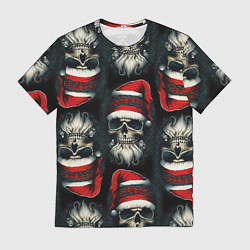 Футболка мужская Новогодний патерн черепа Санты Клауса, цвет: 3D-принт