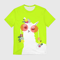 Футболка мужская Лама - альпака в розовых очках, цвет: 3D-принт