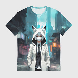 Футболка мужская Девушка в плаще с ушками, цвет: 3D-принт