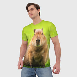 Футболка мужская Capybara on green grass, цвет: 3D-принт — фото 2