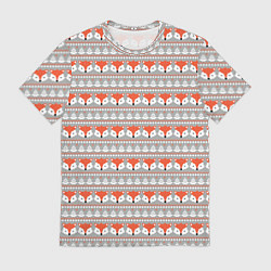 Футболка мужская Рыжая лиса- зимний патерн, цвет: 3D-принт