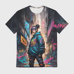 Футболка мужская Японская девушка в худи, цвет: 3D-принт