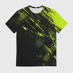 Футболка мужская Зеленая краска на черном фоне, цвет: 3D-принт
