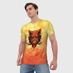 Футболка мужская Огненный дикий кабан на фоне пламени, цвет: 3D-принт — фото 2