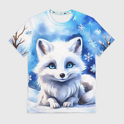 Футболка мужская Портрет мультяшного песца акварель, цвет: 3D-принт