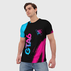 Футболка мужская GTA6 - neon gradient вертикально, цвет: 3D-принт — фото 2