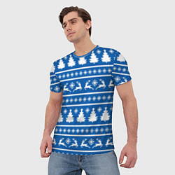 Футболка мужская Синий свитер с новогодними оленями, цвет: 3D-принт — фото 2