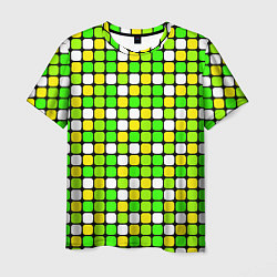 Футболка мужская Салатовые и белые квадраты, цвет: 3D-принт