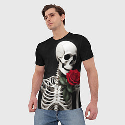 Футболка мужская Скелет с розой в области сердца, цвет: 3D-принт — фото 2