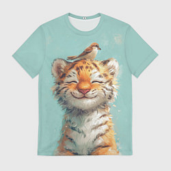 Футболка мужская Тигренок и воробей, цвет: 3D-принт