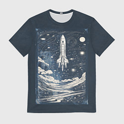 Футболка мужская Винтажный постер космос титан ракета, цвет: 3D-принт