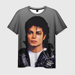 Футболка мужская Майкл Джексон с автографом на сером фоне, цвет: 3D-принт