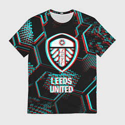 Футболка мужская Leeds United FC в стиле glitch на темном фоне, цвет: 3D-принт