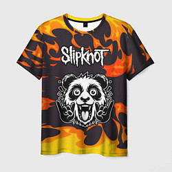 Футболка мужская Slipknot рок панда и огонь, цвет: 3D-принт