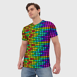 Футболка мужская Разноцветные квадраты на чёрном фоне, цвет: 3D-принт — фото 2
