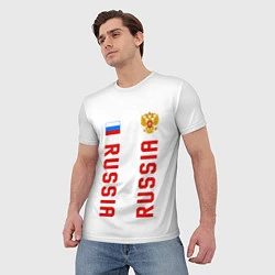 Футболка мужская Россия три полоски на белом фоне, цвет: 3D-принт — фото 2