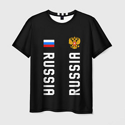 Футболка мужская Россия три полоски на черном фоне, цвет: 3D-принт