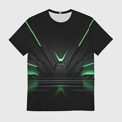 Мужская футболка Футуристическая абстракция с зеленым неоновым свет