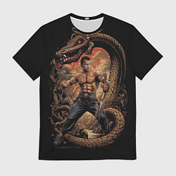 Футболка мужская Боец Муай-тай и огромный дракон, цвет: 3D-принт