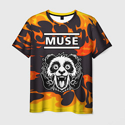 Футболка мужская Muse рок панда и огонь, цвет: 3D-принт