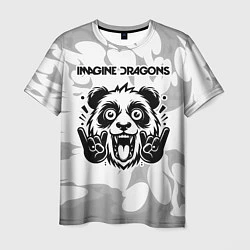 Футболка мужская Imagine Dragons рок панда на светлом фоне, цвет: 3D-принт