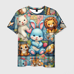 Футболка мужская Funny hare and his friends - patchwork, цвет: 3D-принт