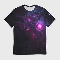 Футболка мужская Космическая объемная абстракция с фиолетовым свече, цвет: 3D-принт