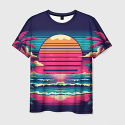 Футболка мужская Закат на пляже vaporwave, цвет: 3D-принт