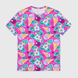 Футболка мужская Единорог с мороженым паттерн, цвет: 3D-принт