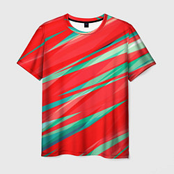 Футболка мужская Красный и бирюзовый абстрактный полосы, цвет: 3D-принт