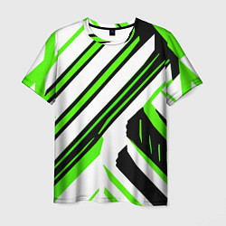 Футболка мужская Чёрно-зелёные полосы на белом фоне, цвет: 3D-принт