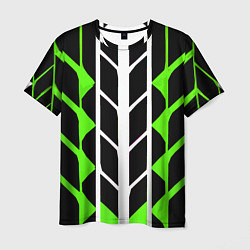 Футболка мужская Бело-зелёные линии на чёрном фоне, цвет: 3D-принт